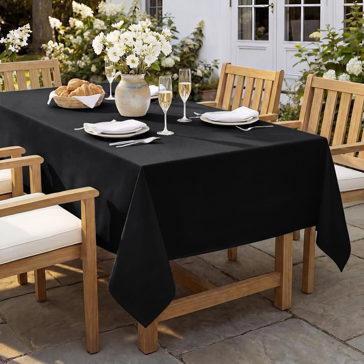 Softalker Rectangle Tablecloth, Waterproof Table Cloths Wrinkle Free Fabric Washable Polyester Table Cover for Dining Party Outdoor Camping Wedding - 60 x 84 inch, Black