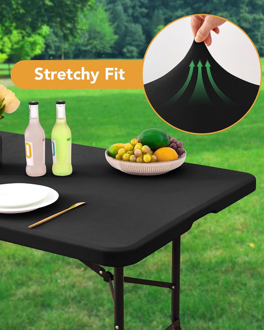 Fitted Tablecloth Rectangle Table Cloths with Elastic, 6 ft, Black, 6 Pack