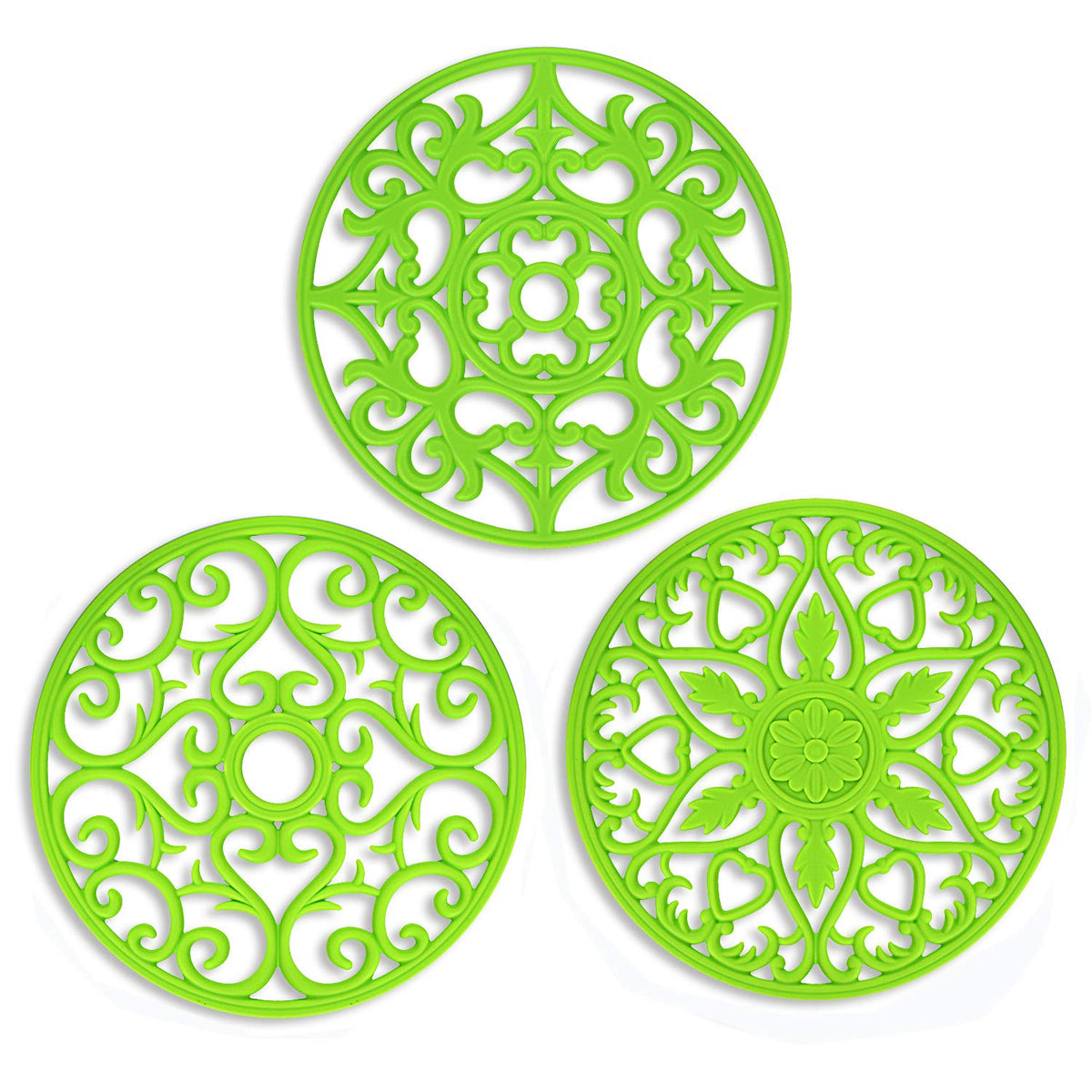 ME.FAN Trivets for Dishes/Pots/Pans, 3 Pcs Silicone Mats, Flexible/Durable/Non Slip Hot Pads to Protect Table and Counter Top (Desert Sage)