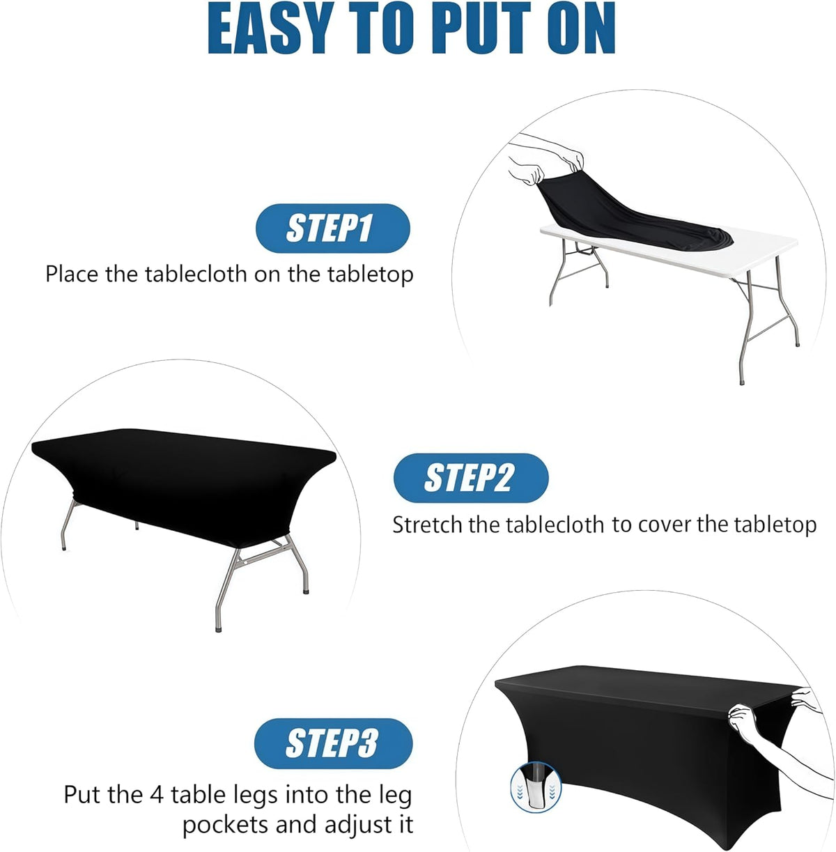 6FT Black Table Cloth - 2 Pack Fitted Stretch Rectangle Spandex Tablecloth, Washable Table Cover for Party, Picnic, Wedding, Banquet, Birthday and Festival(30" x 72")