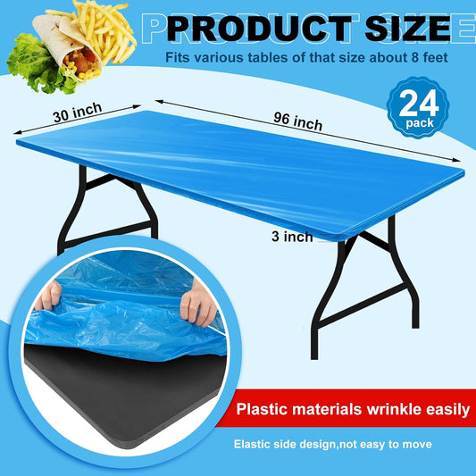 Boao 24Pcs Plastic Tablecloths, 8 Ft, 96 x 30 Disposable Table Covers Blue