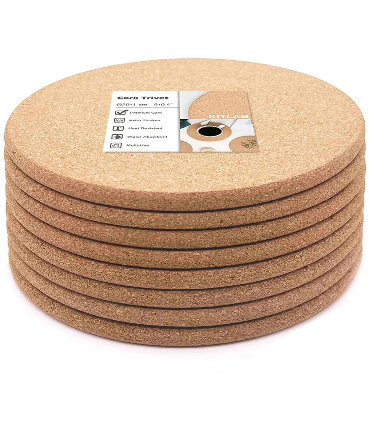 Cork Trivets for Hot Dishes, Hot Pots and Pans, 8 Inch 4 Pcs
