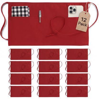 Utopia Wear Server Waist Aprons 12 Pack with 3 Pockets 100% Polyester