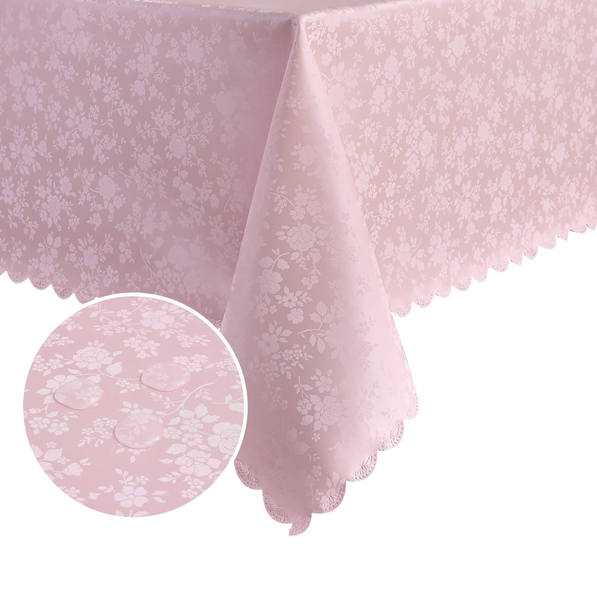 Romanstile Waterproof Vinyl Tablecloth Rectangle, 60 x 84 Inch, Rose Beige