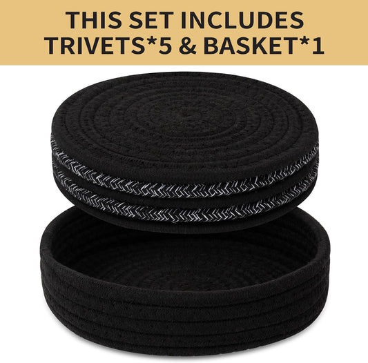 Trivets for Hot Dishes, Pots and Pans, 5 Pcs Hot Pads with Storage Basket