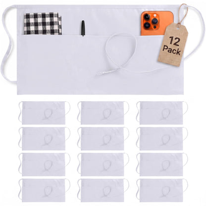 Utopia Wear Server Waist Aprons 12 Pack with 3 Pockets 100% Polyester