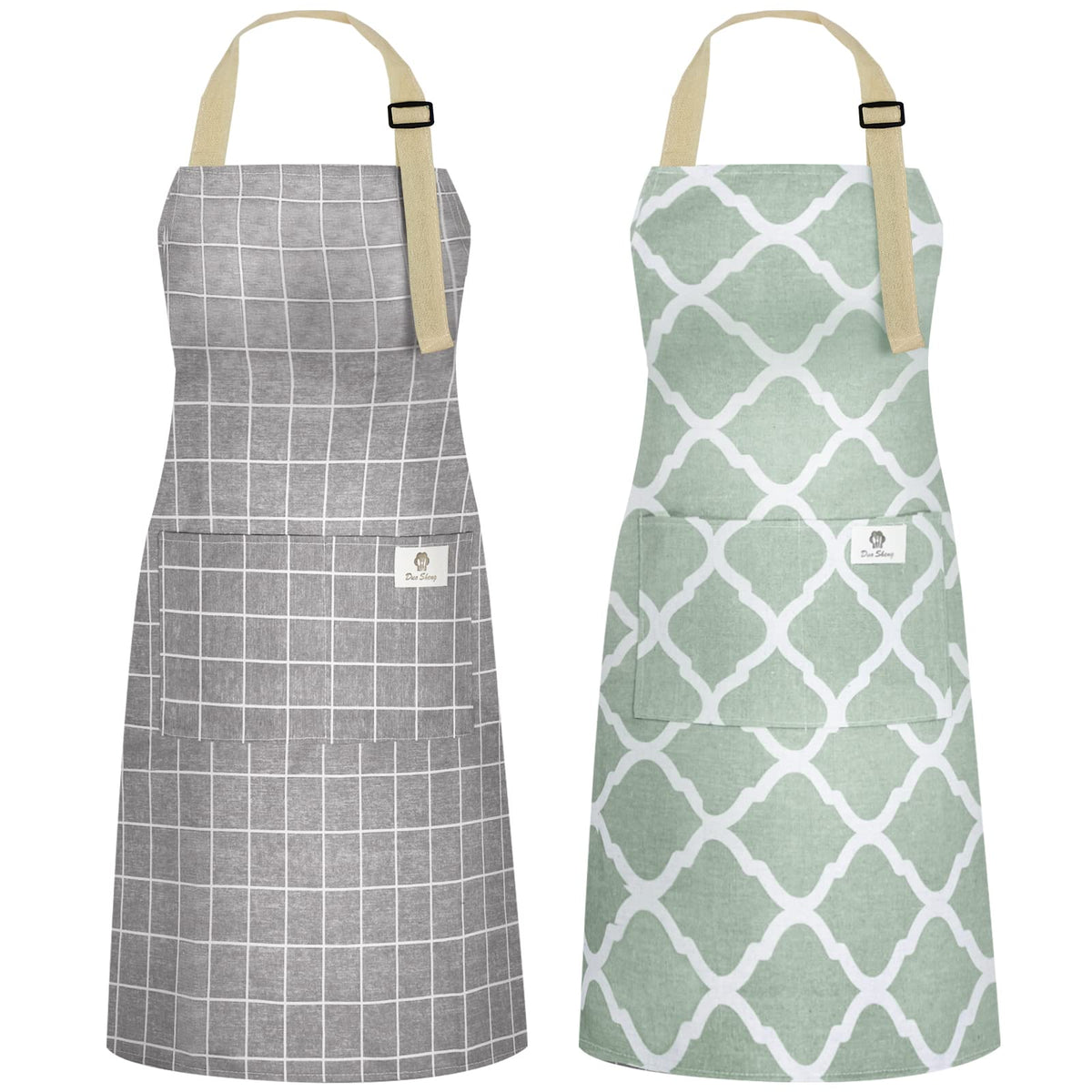 NLUS 2 Pack Kitchen Cooking Aprons, Adjustable Bib Soft Chef Apron with 2 Pockets for Men Women(Black/Brown Stripes)
