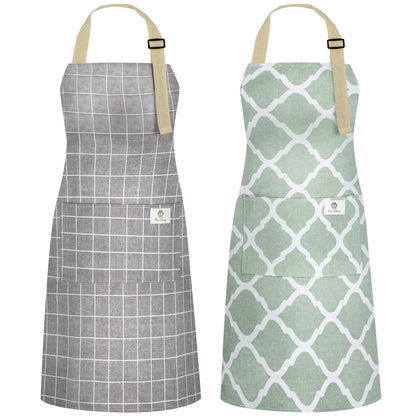 NLUS 2 Pack Kitchen Cooking Aprons, Adjustable Bib Soft Chef Apron with 2 Pockets for Men Women(Black/Brown Stripes)