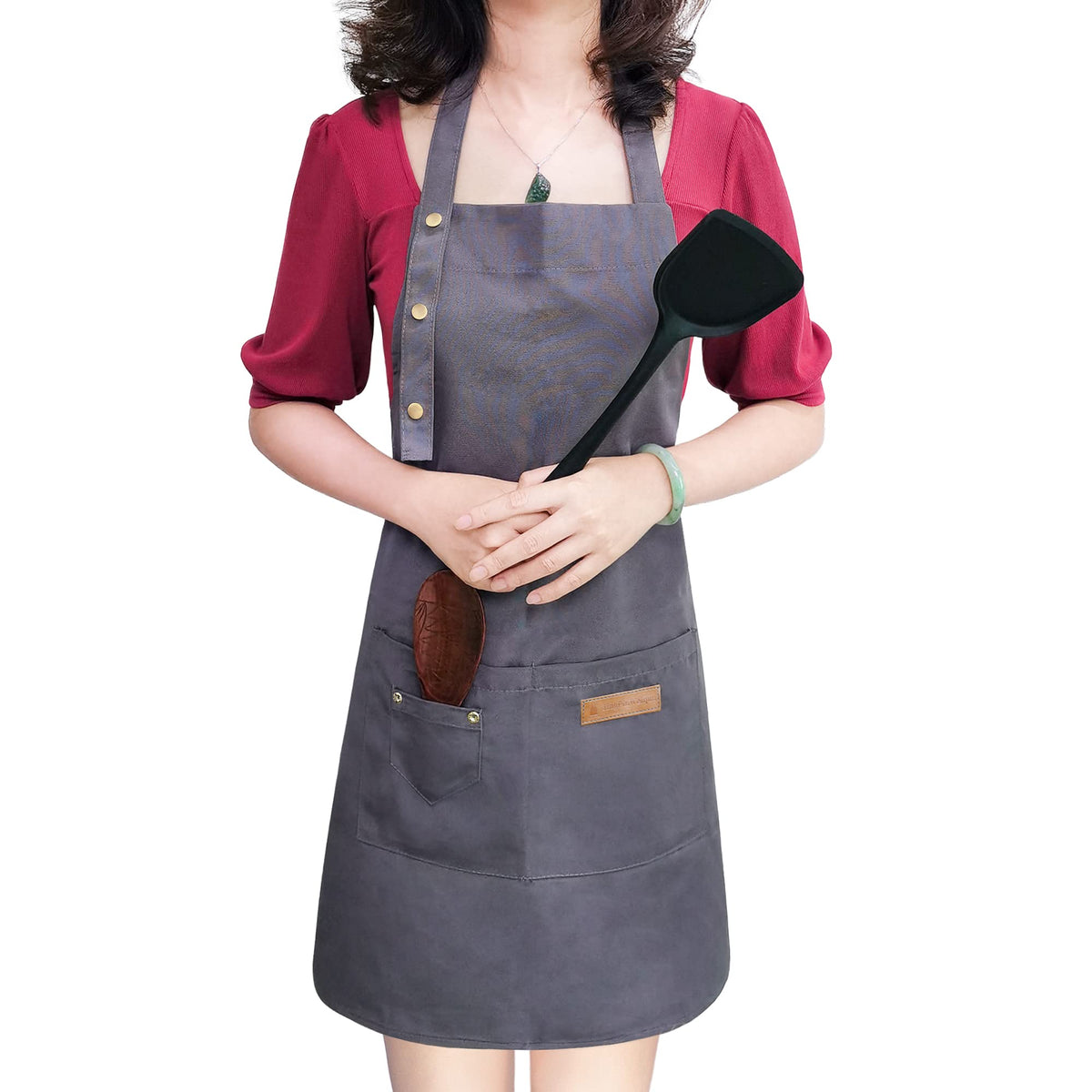 Apron for Men Women with Adjustable Straps and Large Pockets, Canvas Cotton Cooking Kitchen Chef Bib Aprons Waterproof Green