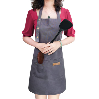 Apron for Men Women with Adjustable Straps and Large Pockets, Canvas Cotton Cooking Kitchen Chef Bib Aprons Waterproof Green