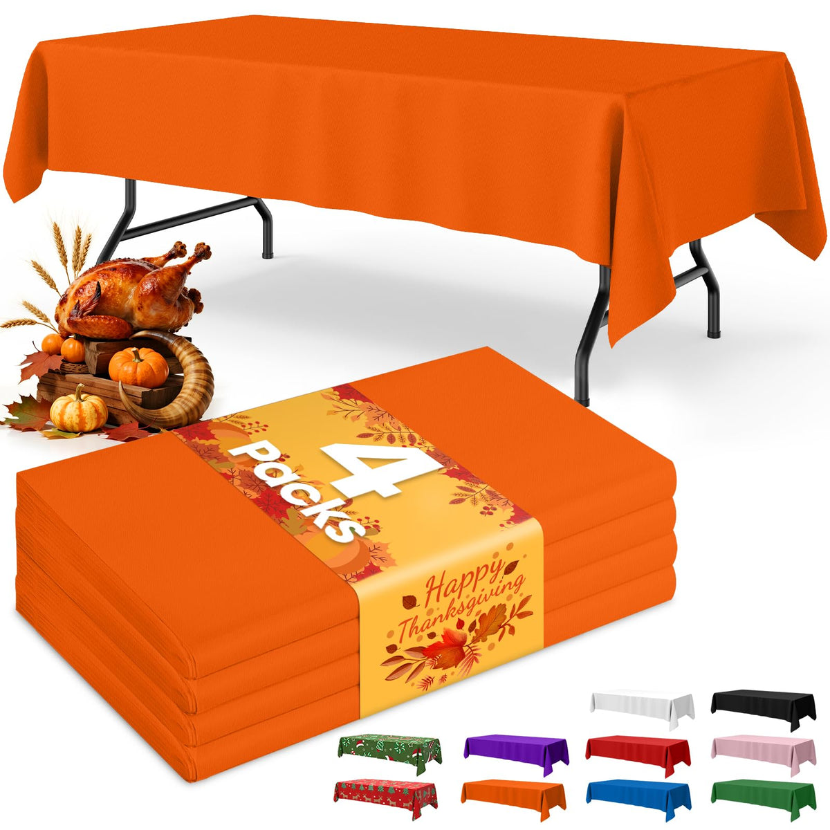 Niuara Black Plastic Table Cloth Disposable, 4 Pack, 54 x 108 in