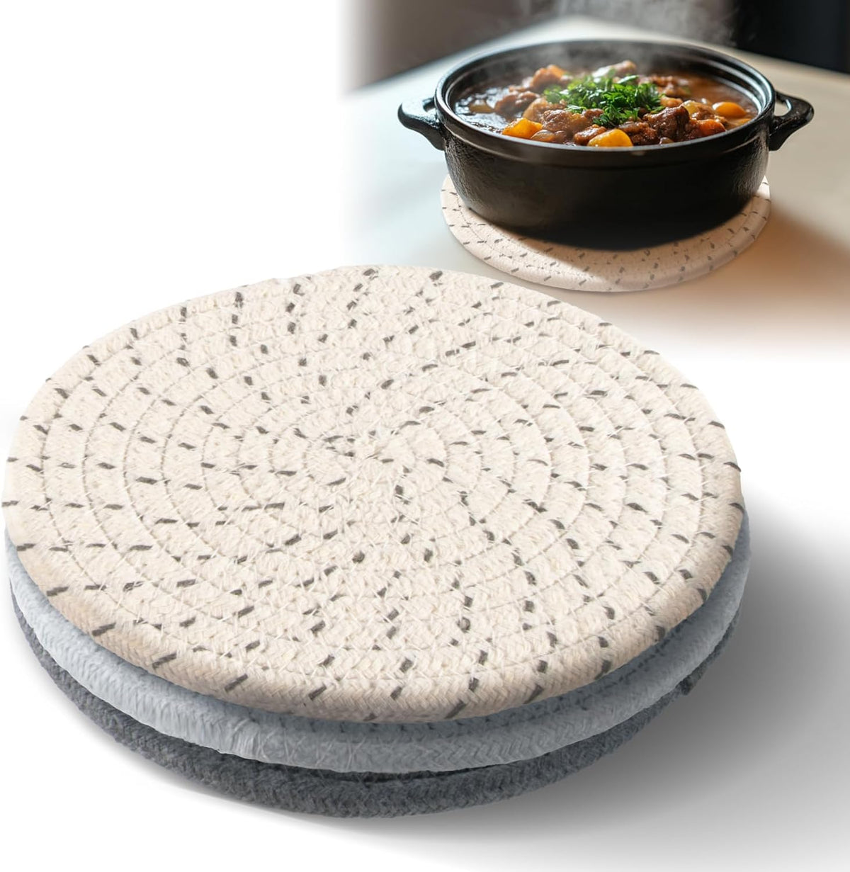 MAQIHAN 3PCS Woven Trivets for Hot Dishes - 3 Hot Pot Pads