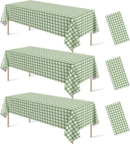 3 Pcs Sage Green Gingham Tablecloths, Checkered Table Covers 54 x 108 Inch