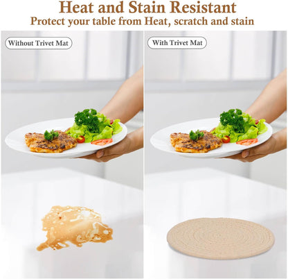 Billbotk 7" Trivets for Hot Dishes, Hot pots and Pans, 4 Heat Resistant Hot Pads, Pot Holders for Kitchen, Home Essentials for New Home and Farmhouse Decor, Fall Decorations for Home(Brown)