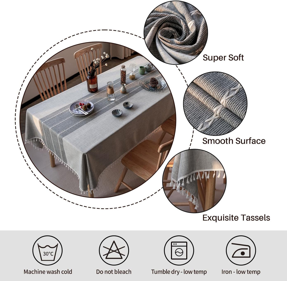 Deep Dream Tablecloth, Embroidered Waterproof Table Cloth Cotton Linen Wrinkle Free Anti-Fading Tablecloths Washable Dust-Proof Table Cover for Kitchen Dinning Party Christmas, 55 x 70 Inch - New Gray
