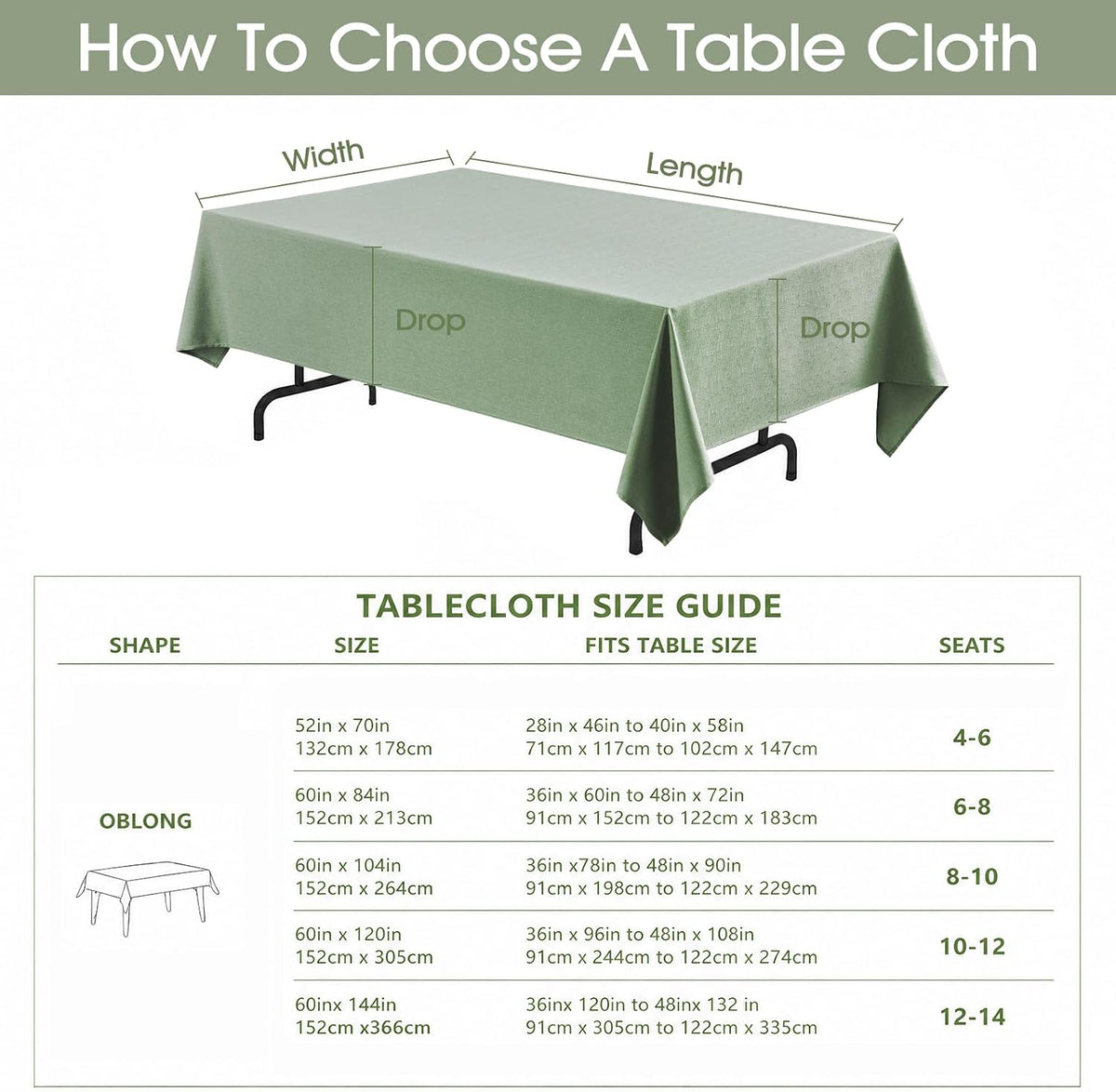 Veblandy Rectangle Tablecloth Linen Textured Waterproof & Stain Resistant Table Cloth Wrinkle Free Decorative Fabric Farmhouse Table Cover for Dining/Party/Buffet/Wedding, 60 x 104 Inch, Sage Green