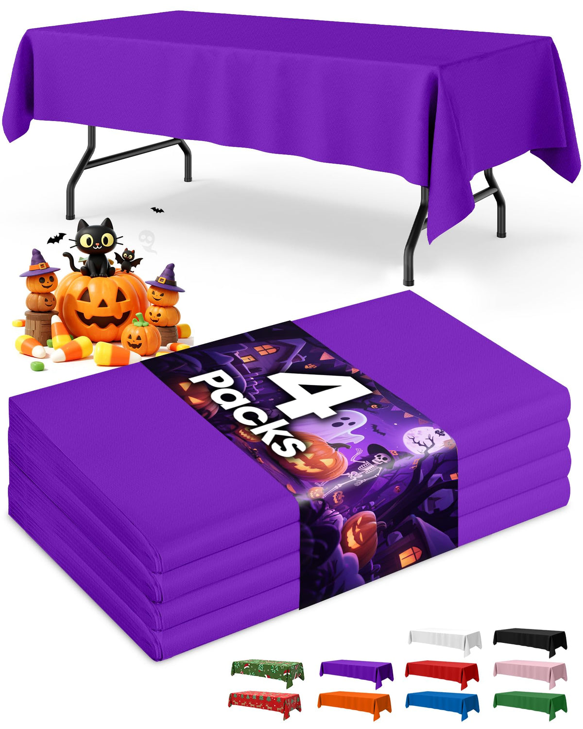 Niuara Black Plastic Table Cloth Disposable, 4 Pack, 54 x 108 in