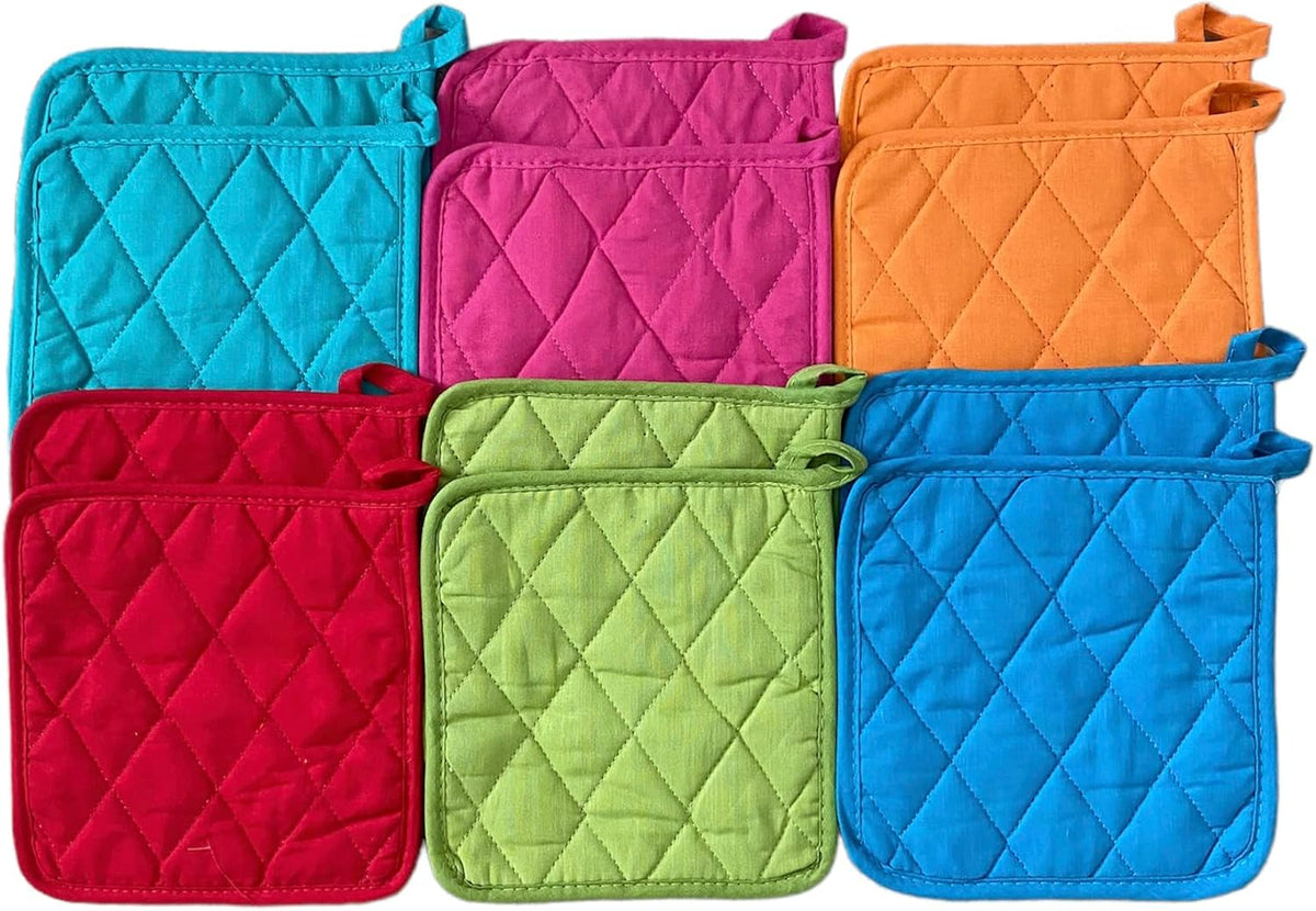 12 Pack Square Pot Holders 100% Cotton Heat Resistant Hotpads for Cooking Kitchen Potholder Set Trivet for Cooking Baking Camping House with Hanging Loops, Size: 8x8inch, Machine Washable