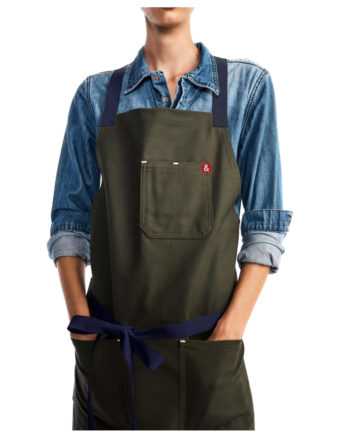 hedley & bennett Crossback Chef Apron, Pockets & Towel Loop, Midnight Blue