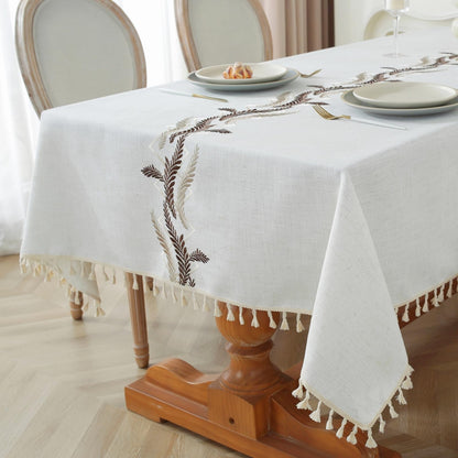 Alsoo Fall Tablecloth Rectangle Linen Style, Outdoor Waterproof Rustic Boho Farmhouse Cotton Table Cloth Wrinkle Free for Picnic Camping Party Kitchen Dining (Coffee Lines, 4-6 Seats, 55x75 Inches)