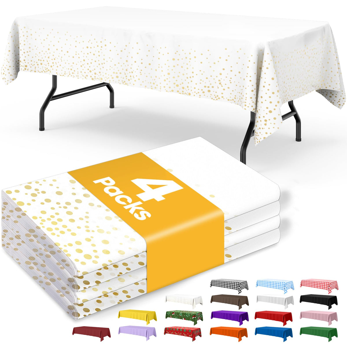 Niuara Black Plastic Table Cloth Disposable, 4 Pack, 54 x 108 in