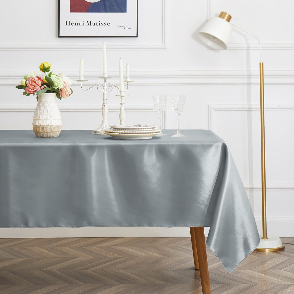 1 Pack Silver Satin Tablecloth, 58 x 102 Inches, Rectangle