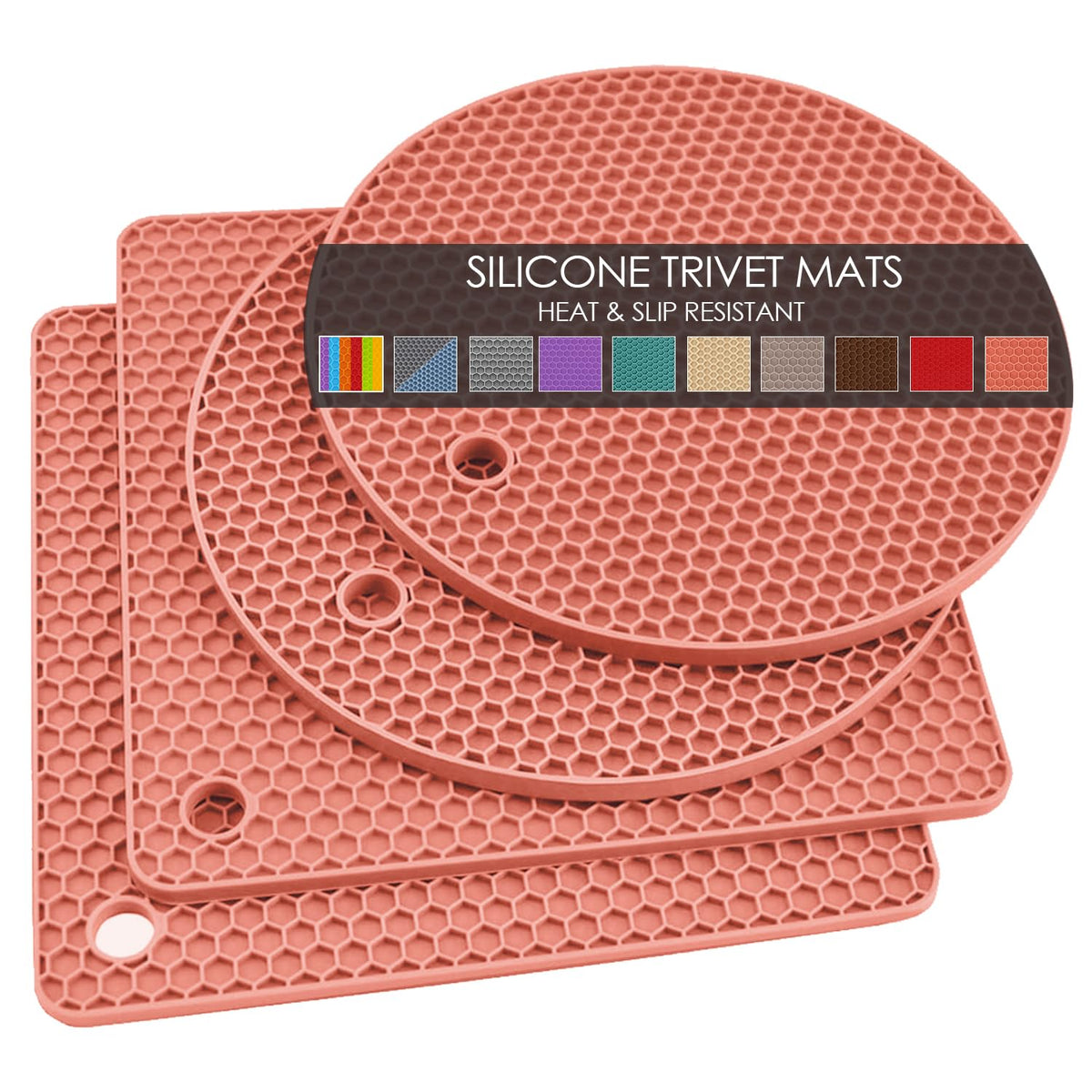 6 Pack Silicone Trivet Mat, Silicone Trivets for Hot Pots and Pans, Multipurpose Non-Slip & Heat Resistant Silicone Hot Pad for Kitchen Counter