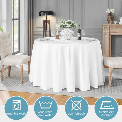 VidaFete 6 Pack 120inch Round Tablecloth Polyester Table Cloth, White