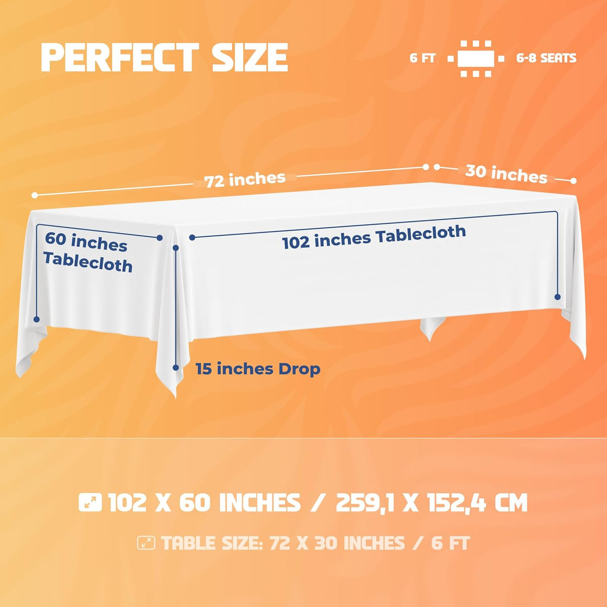 WEALUXE White Table Cloths for 6 Foot Rectangle Tables, 2-Pack, 60x102 inches, Water, Stain and Wrinkle Resistant, 200 GSM Washable Poly Fabric Tablecloths Rectangular, Elegant and Durable
