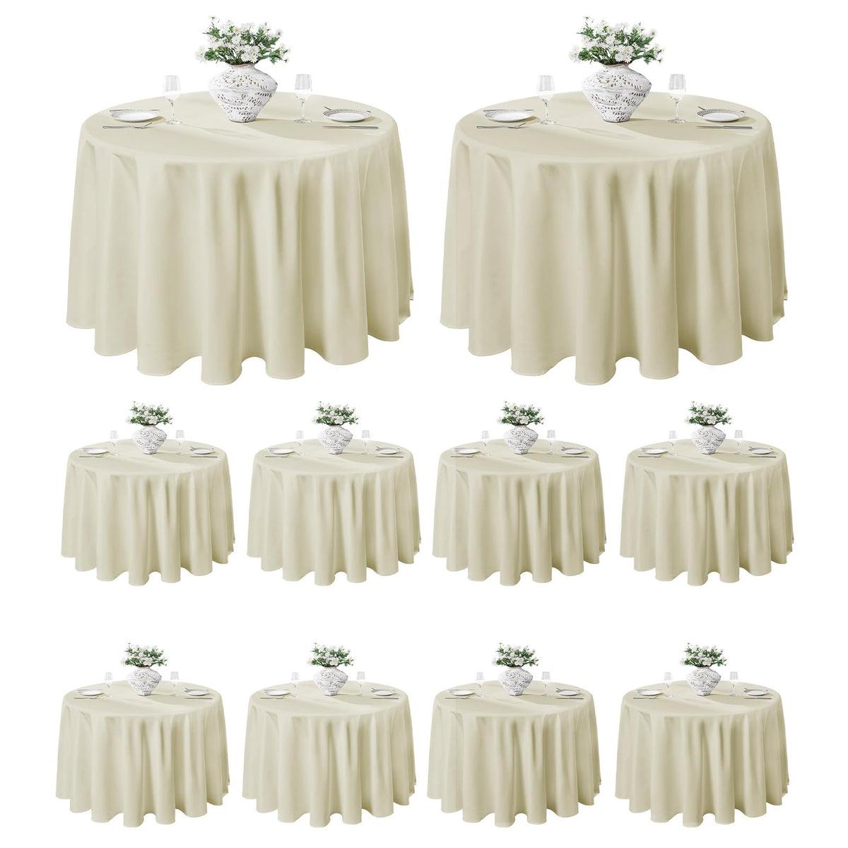 VidaFete 6 Pack 120inch Round Tablecloth Polyester Table Cloth, White