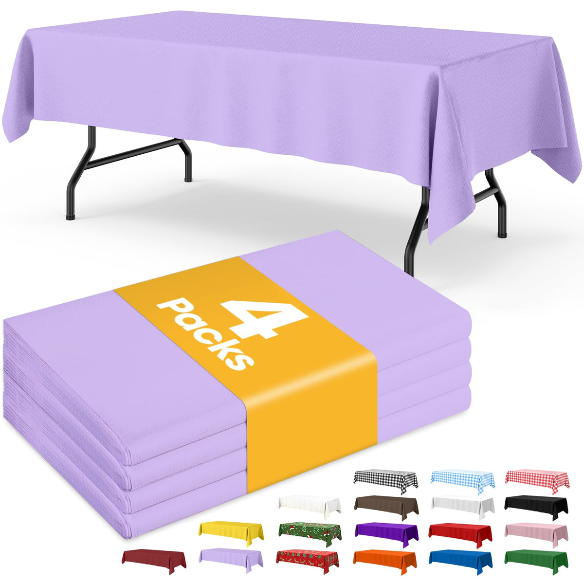 Niuara White Plastic Table Cloth - 4 Pack 54" × 108" Rectangle Disposable Tablecloths for 6FT Tables, Table Cover for Party, Holiday & Gathering Use