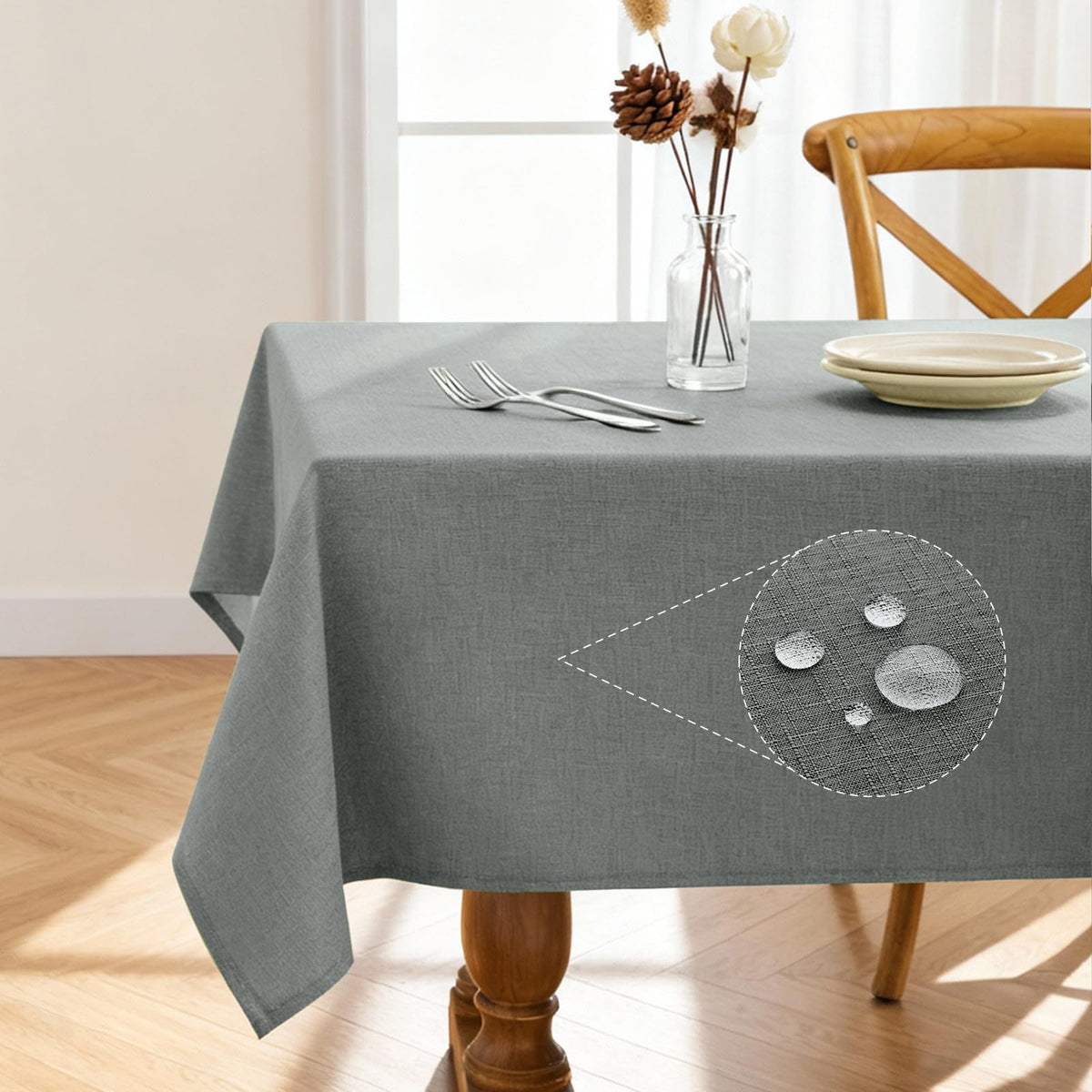 Pureegg Rectangle Linen Tablecloth Waterproof & Stain Resistant, Wrinkle-Free Table Cloth Adds Elegance and Protection, Ideal for Dining, Party, Wedding and Outdoor, 52 x 70 Inch, Beige