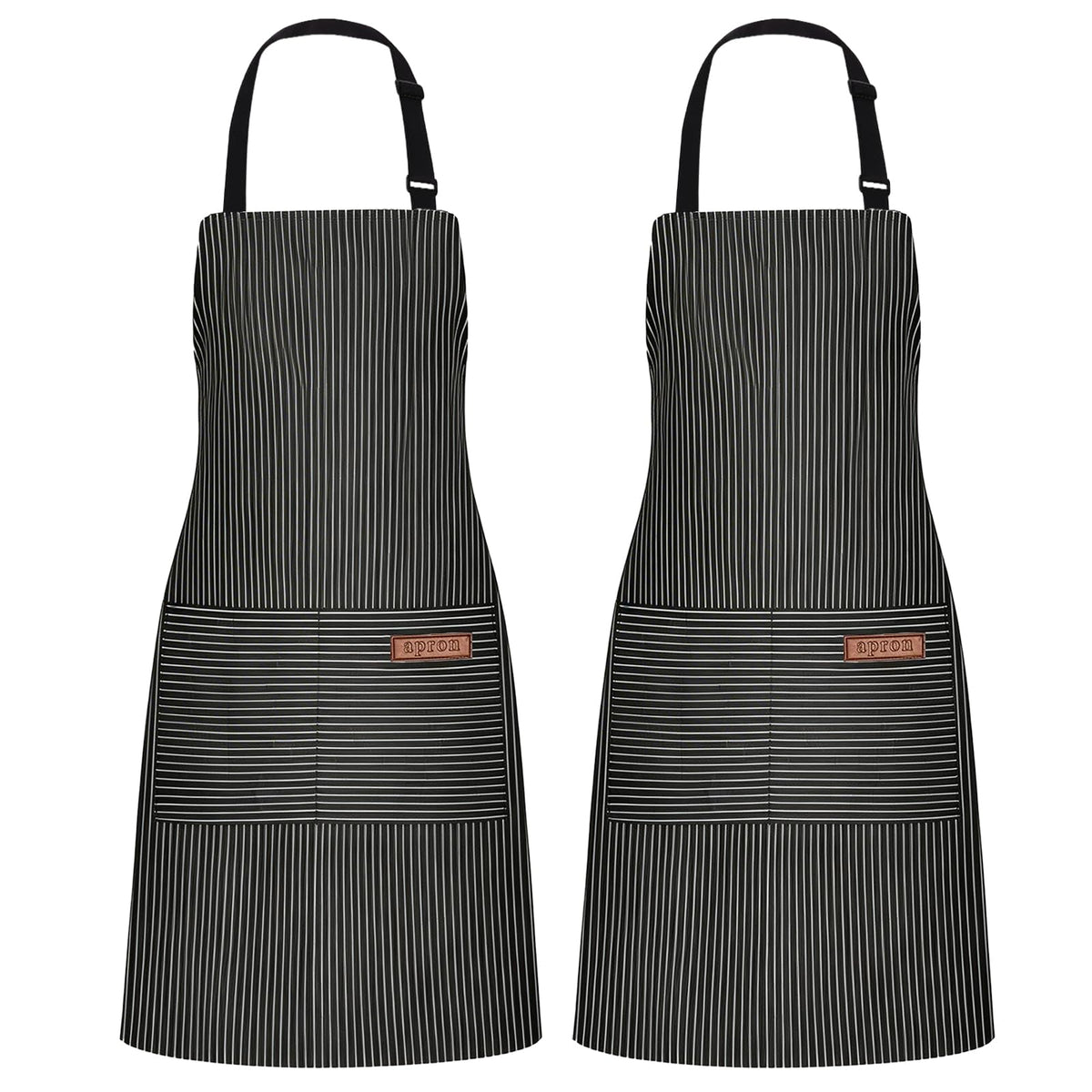2Pack Adjustable Kitchen Apron for Women Men with 2 Pockets，Cotton-Polyester Blend Bib Aprons for Cooking,Baking