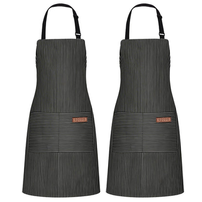 2Pack Adjustable Kitchen Apron for Women Men with 2 Pockets，Cotton-Polyester Blend Bib Aprons for Cooking,Baking