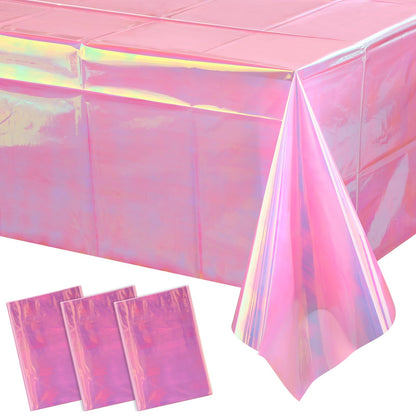 FunnyPars 4 Pack Iridescent Plastic Tablecloths, Disposable Table Covers