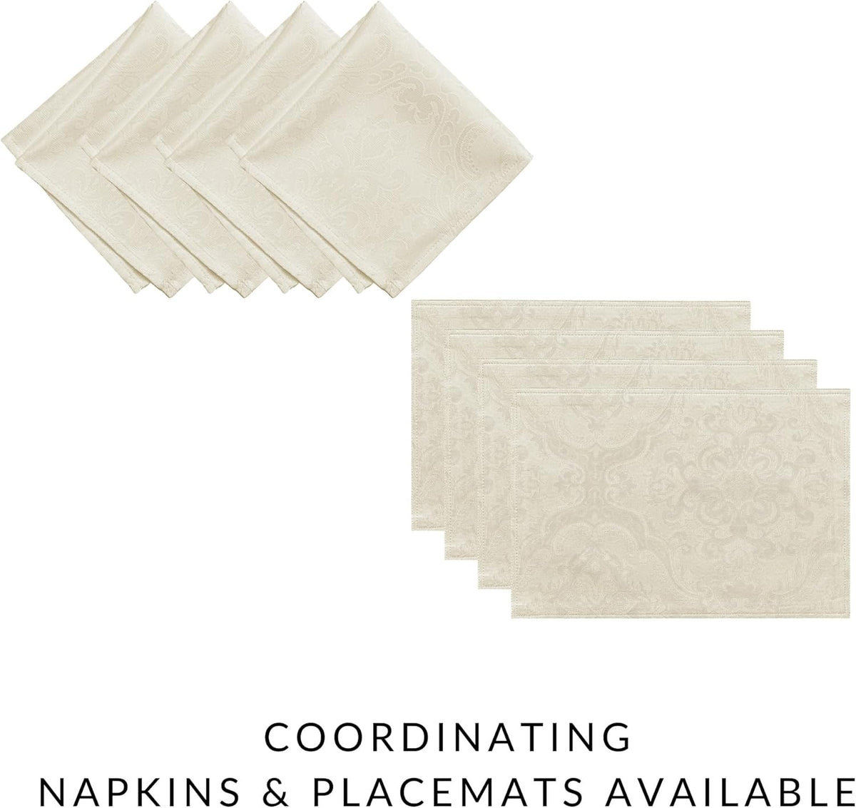 Caiden Elegance Damask Tablecloth, Ivory - 60" W x 120" L