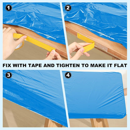 Boao 24Pcs Plastic Tablecloths, 8 Ft, 96 x 30 Disposable Table Covers Blue