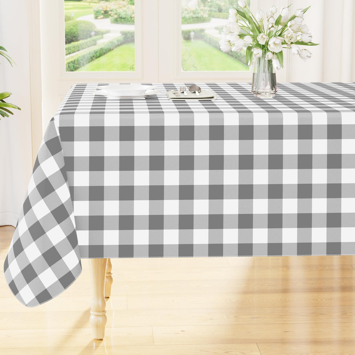 Smiry Picnic Table Cloth, Vinyl Tablecloths with Flannel Backing, 60"x84"