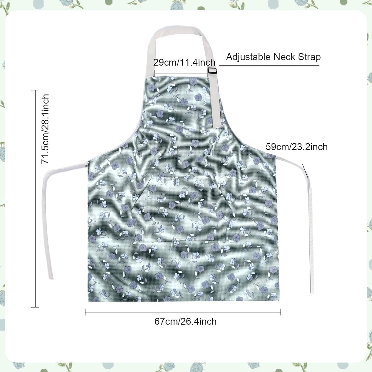 Apron for Women with Pockets, 3 PCs Waterproof Floral Apron with Adjustable Neck Strap for Cooking, Baking, Gardening, Art Craft
