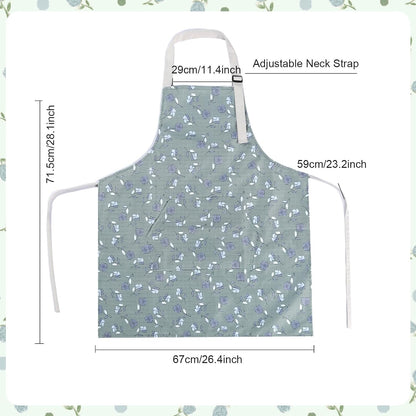 Apron for Women with Pockets, 3 PCs Waterproof Floral Apron with Adjustable Neck Strap for Cooking, Baking, Gardening, Art Craft