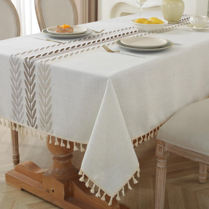 Alsoo Fall Tablecloth Rectangle Linen Style, Outdoor Waterproof Rustic Boho Farmhouse Cotton Table Cloth Wrinkle Free for Picnic Camping Party Kitchen Dining (Coffee Lines, 4-6 Seats, 55x75 Inches)