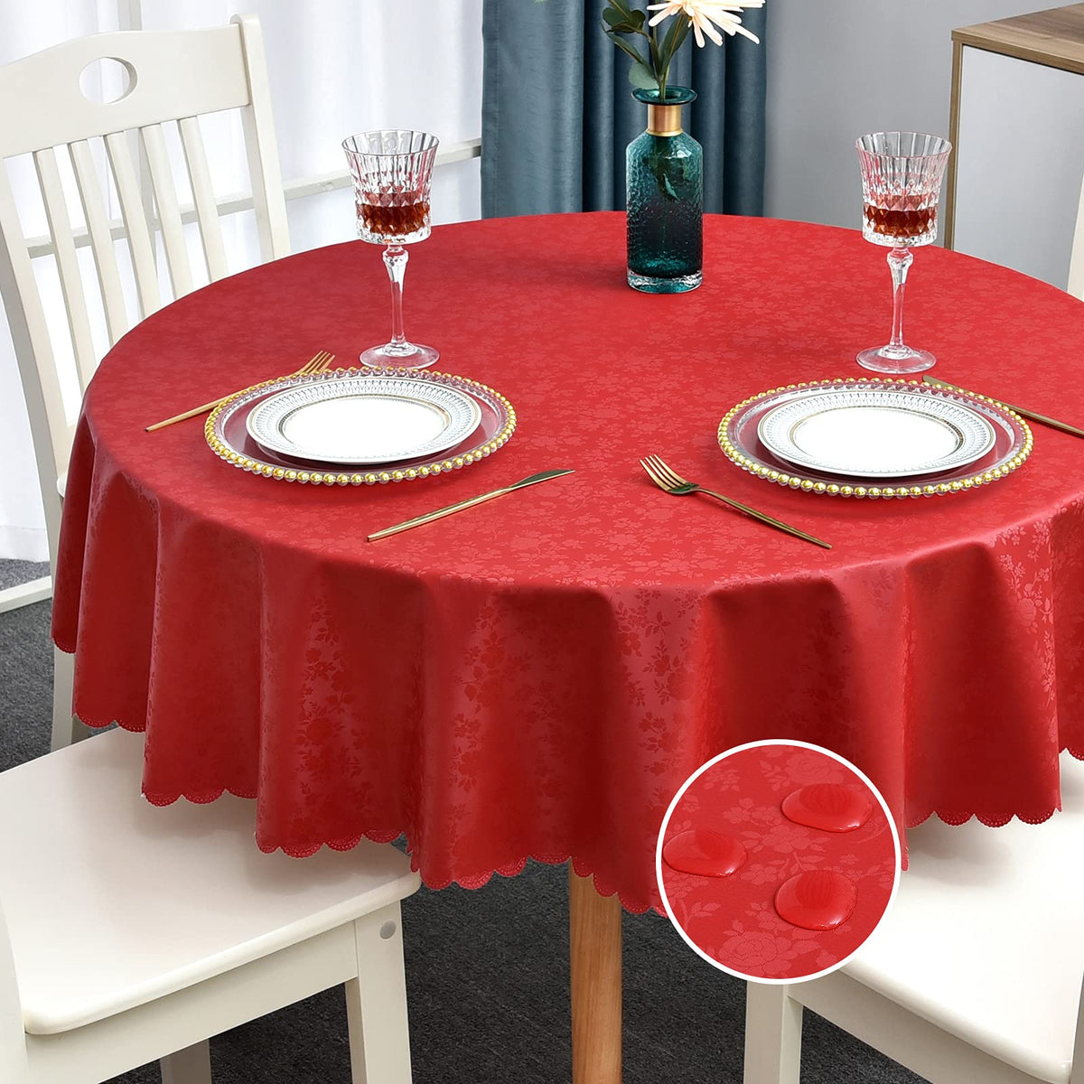 Romanstile Waterproof Vinyl Tablecloth Rectangle, 60 x 84 Inch, Rose Beige