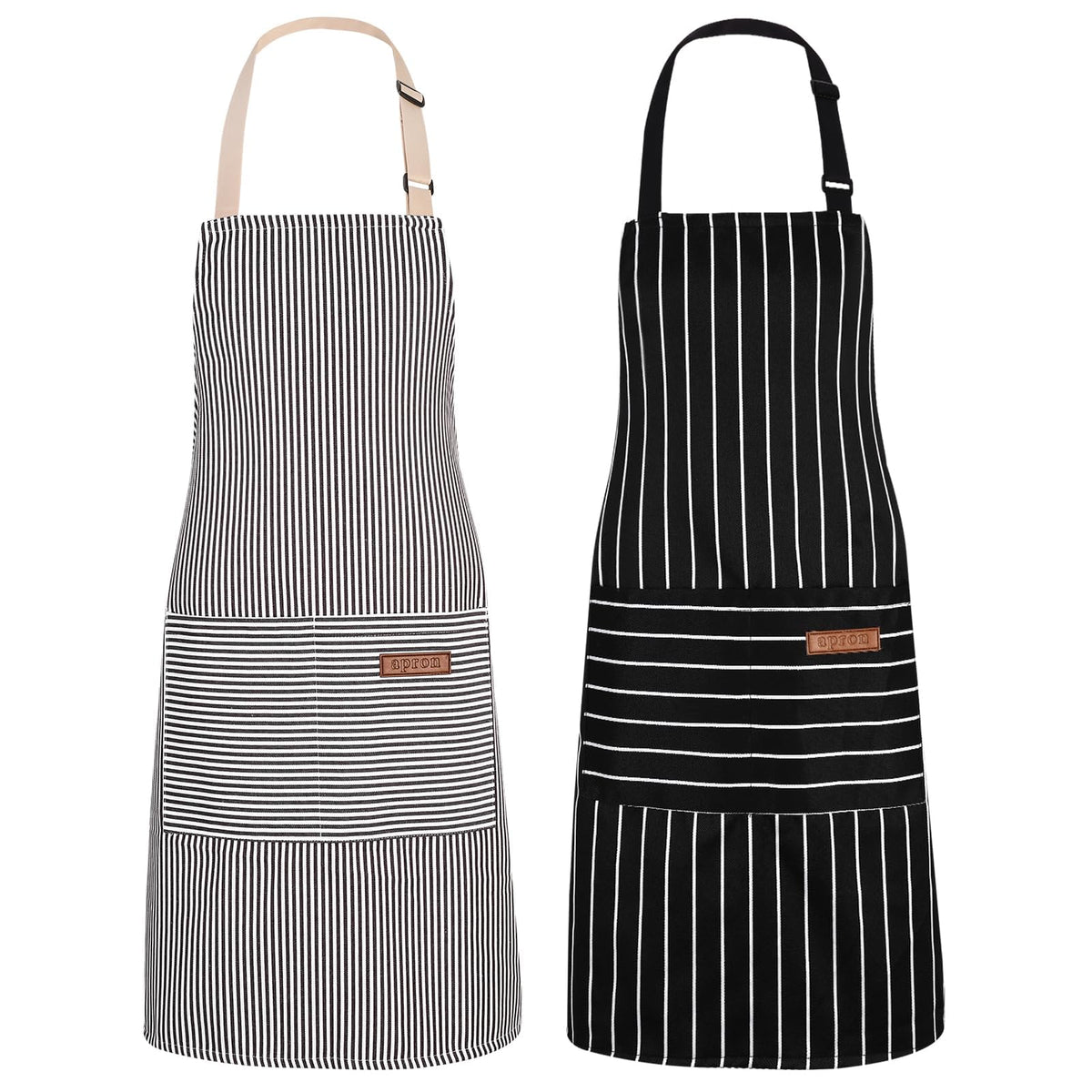 2Pack Adjustable Kitchen Apron for Women Men with 2 Pockets，Cotton-Polyester Blend Bib Aprons for Cooking,Baking
