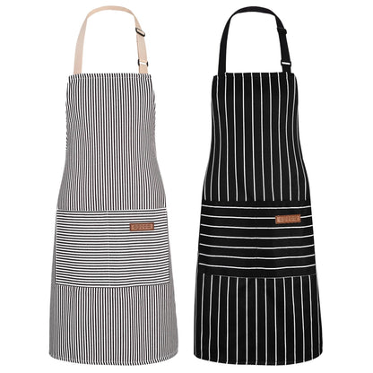 2Pack Adjustable Kitchen Apron for Women Men with 2 Pockets，Cotton-Polyester Blend Bib Aprons for Cooking,Baking