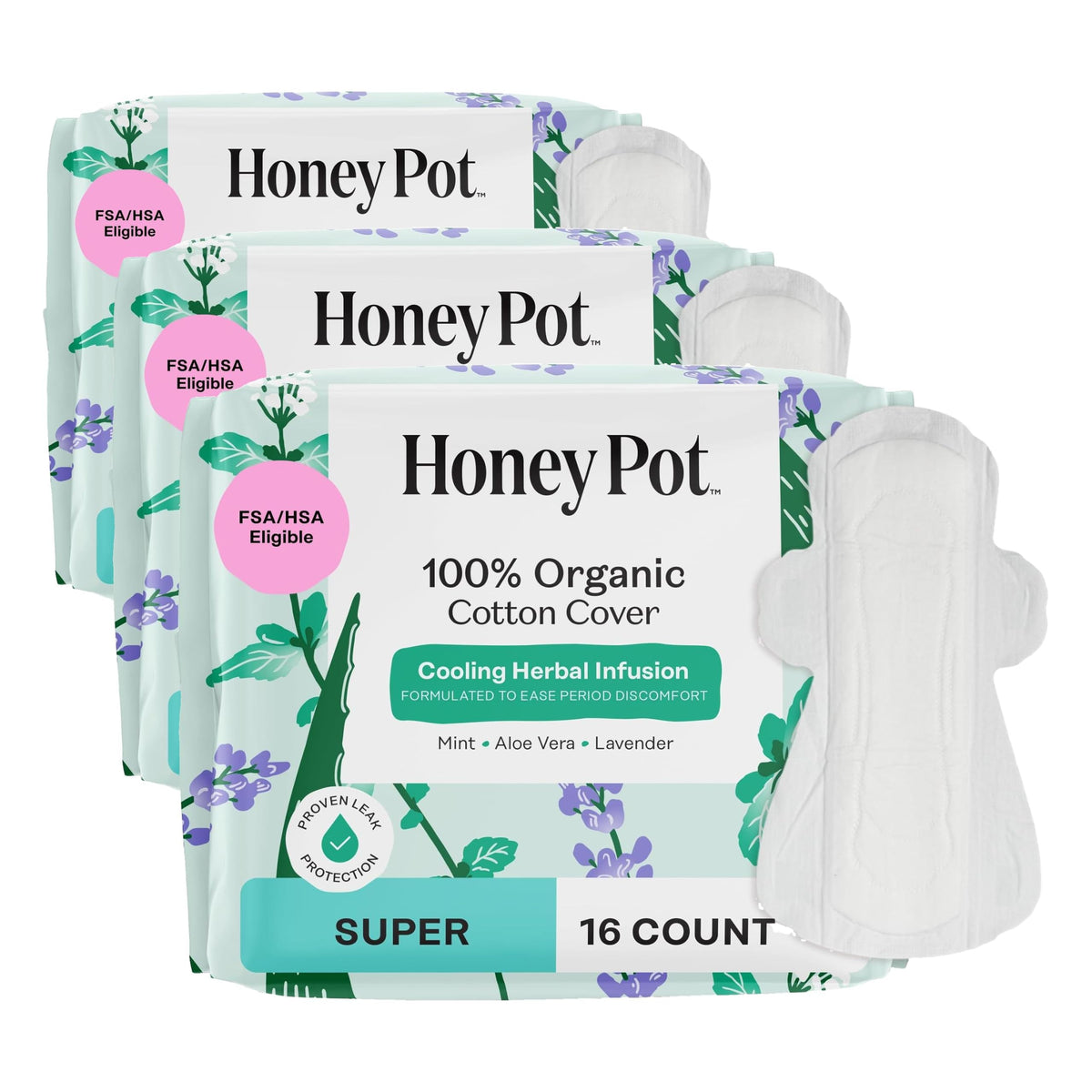 The Honey Pot Company - Cooling Herbal - Overnight - Pads for Women