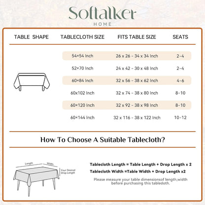 Softalker Fall Tablecloth Rectangle 60 x 84 Inch, Thanksgiving Home Decor