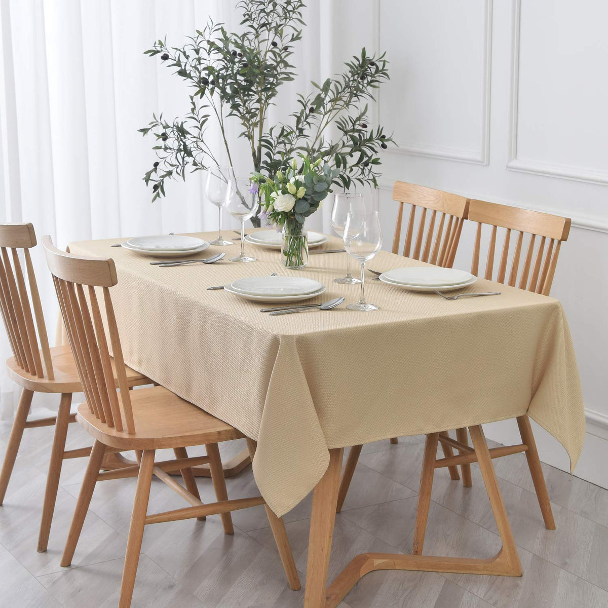 maxmill Rectangle Textured Tablecloth Waterproof Spillproof Wrinkle Free Table Cloth, Kitchen Dining Tabletop Decoration, Fabric Table Cover for Outdoor and Indoor Use, 52 x 70 Inch, Sage Green