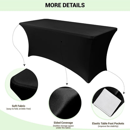Obstal 6ft Stretch Black Spandex Table Cloth 2 Pack for Folding Tables