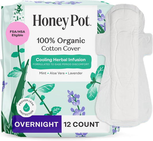 The Honey Pot Company - Cooling Herbal - Overnight - Pads for Women