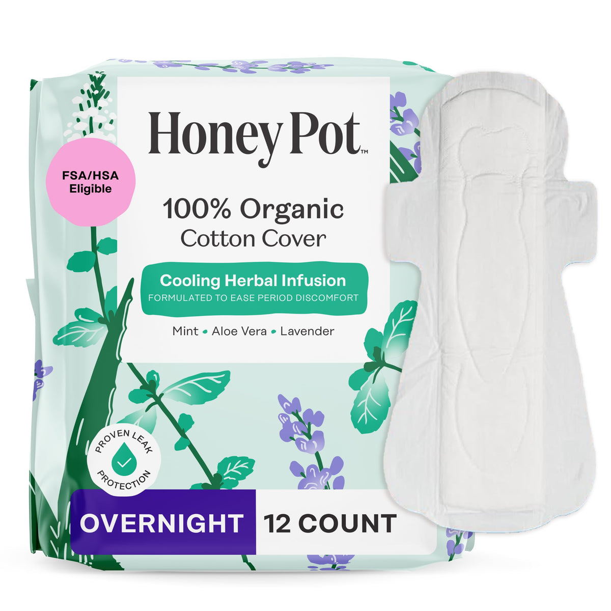 The Honey Pot Company - Cooling Herbal - Overnight - Pads for Women